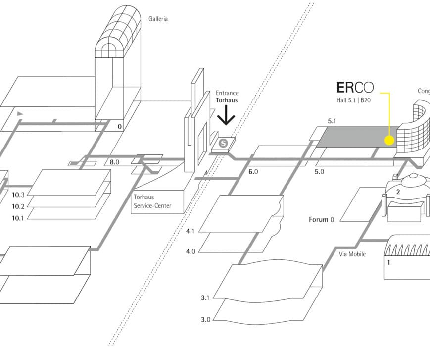 Lageplan von ERCO auf der Light + Building 2024 in Halle 5.1 B20.