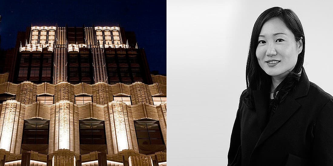 Sunhee Lim von Kugler Ning und die Fassadenbeleuchtung des Walker Tower mit ERCO Lichtwerkzeugen.