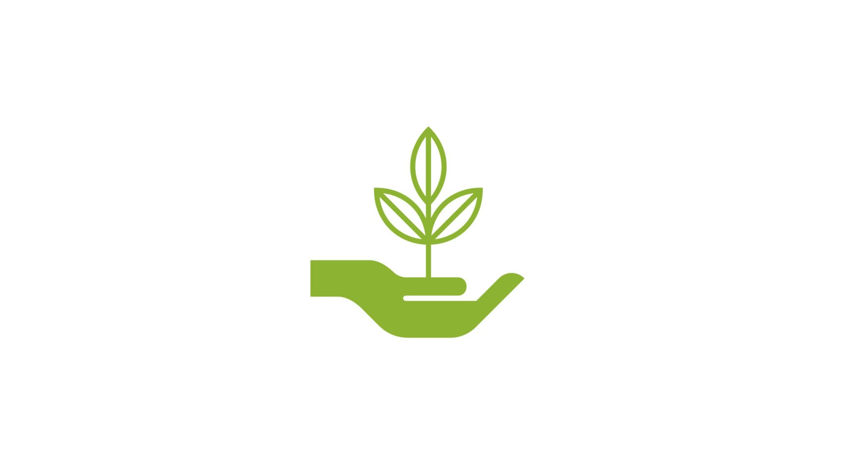 Grüne Hand hält Pflanze, Symbol für nachhaltige Galeriebeleuchtung.