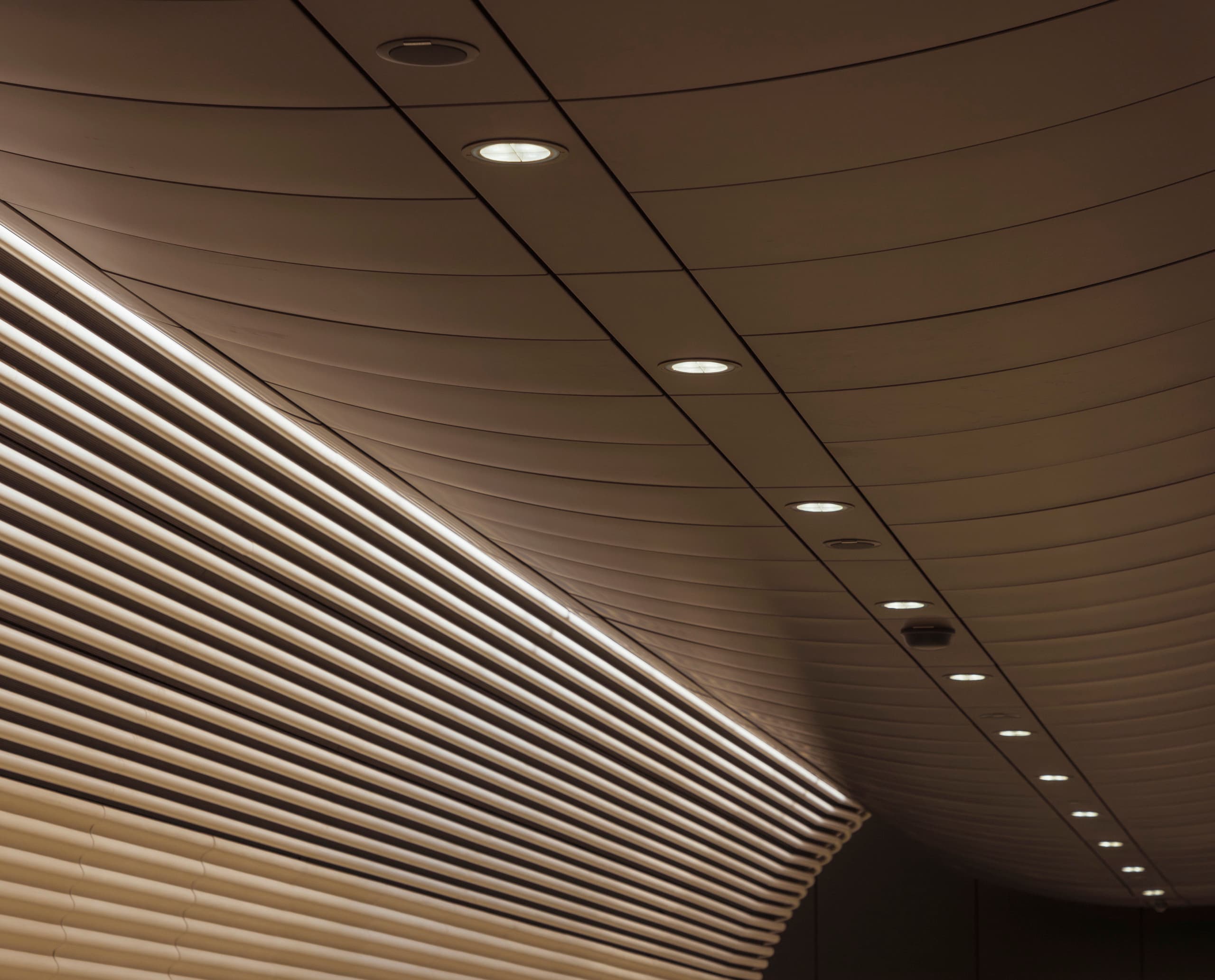 ERCO Downlights beleuchten die Decke der Gadigal Metro Station in Sydney und sorgen für eine gleichmäßige Ausleuchtung.