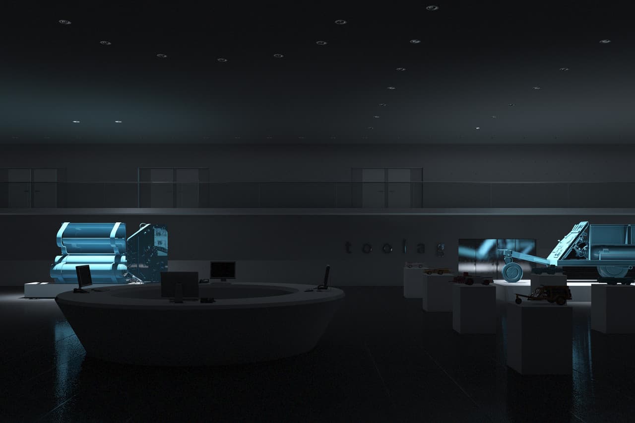 ERCO Foyer mit Produktdisplays und Akzentbeleuchtung zur Orientierung und Warenpräsentation.