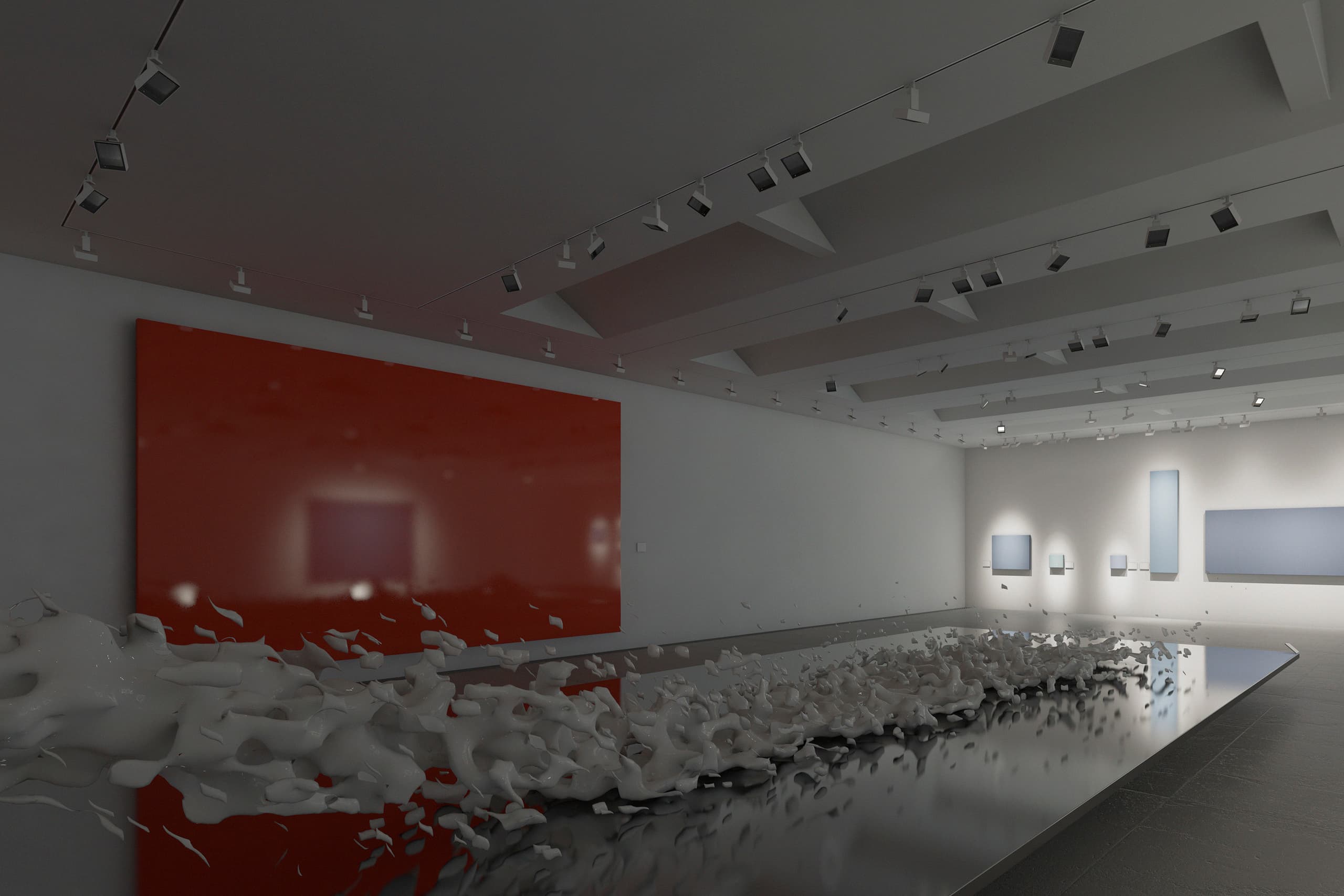Galerie mit ERCO Lichttechnik: Akzentbeleuchtung und Wallwashing setzen Kunstwerke in Szene.