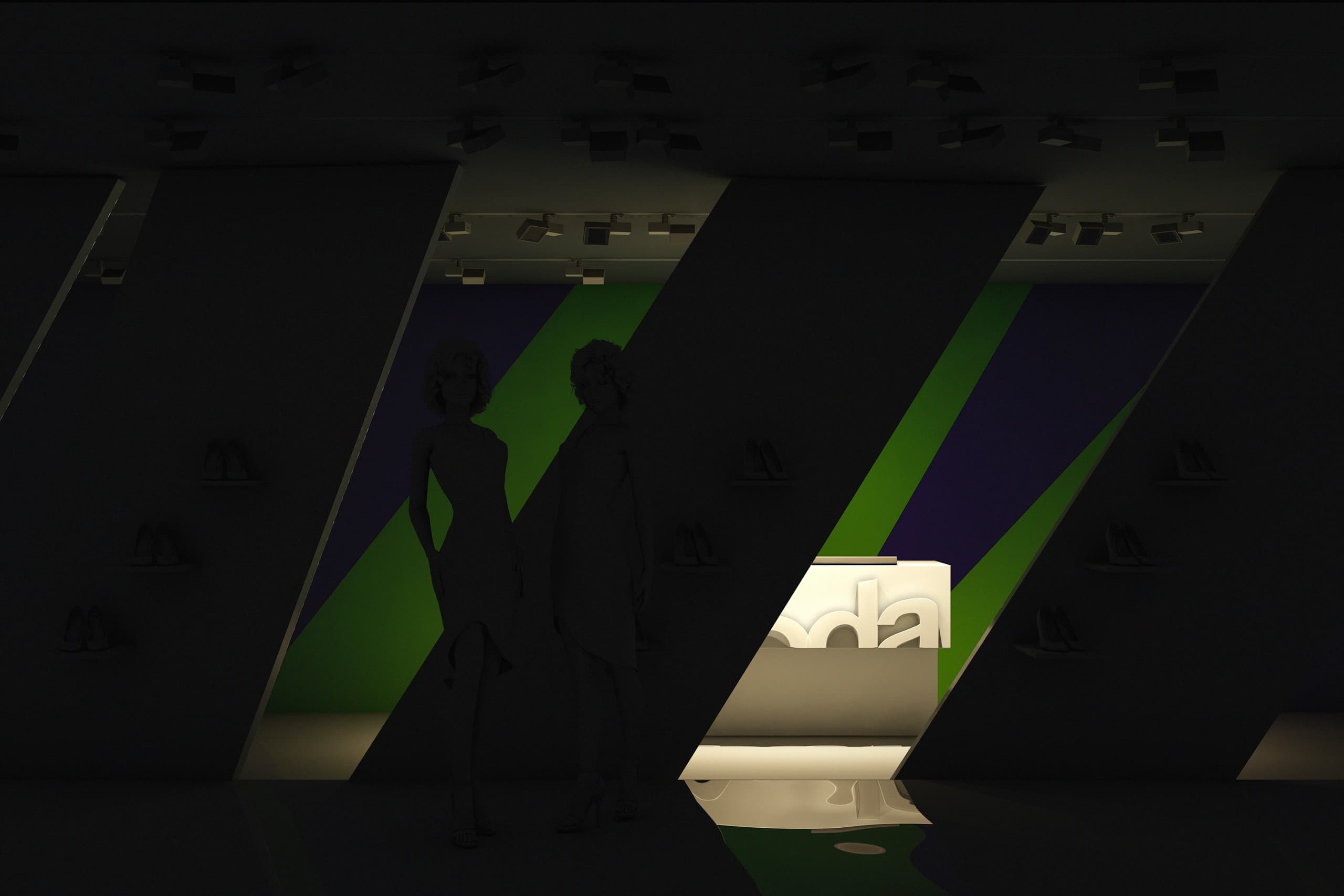 Schaufenster-Inszenierung mit Licht und Schatten, modellierende ERCO Strahler für Brillanz und Akzente.