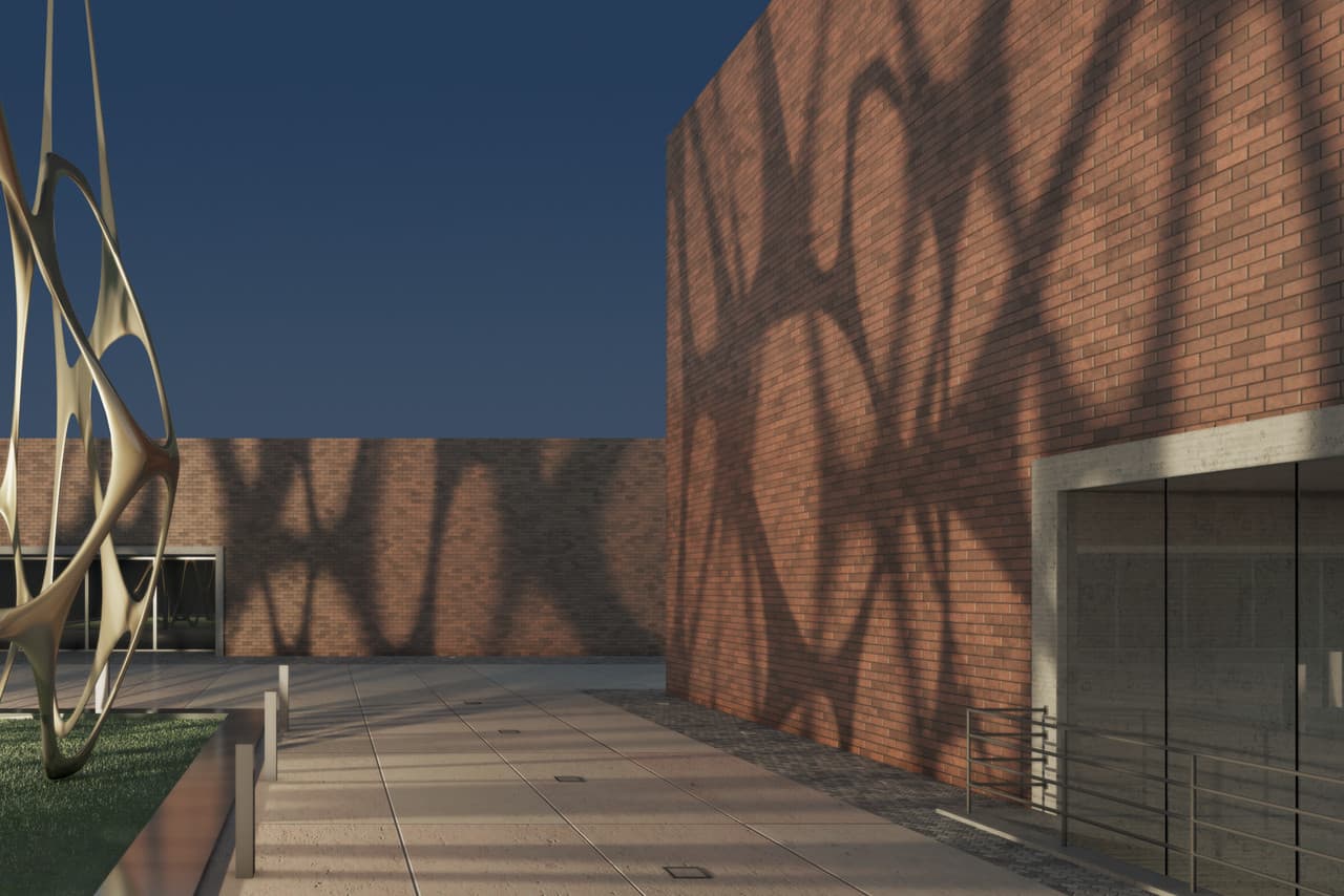 Fassade mit Lichtmuster: Das Lichtdesign betont die architektonischen Strukturen und erzeugt eine räumliche Wirkung.