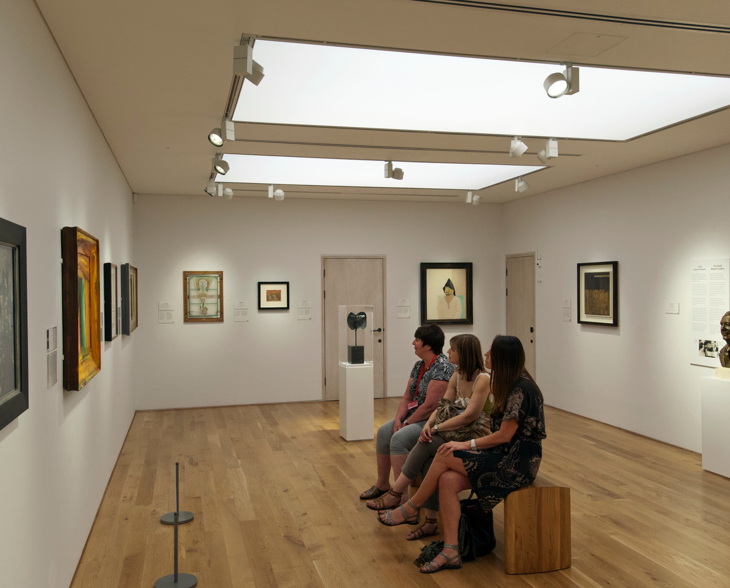 LED-Beleuchtung von ERCO im National Museum of Wales: Besucher betrachten Kunst unter LED-Spots und Wallwashern.