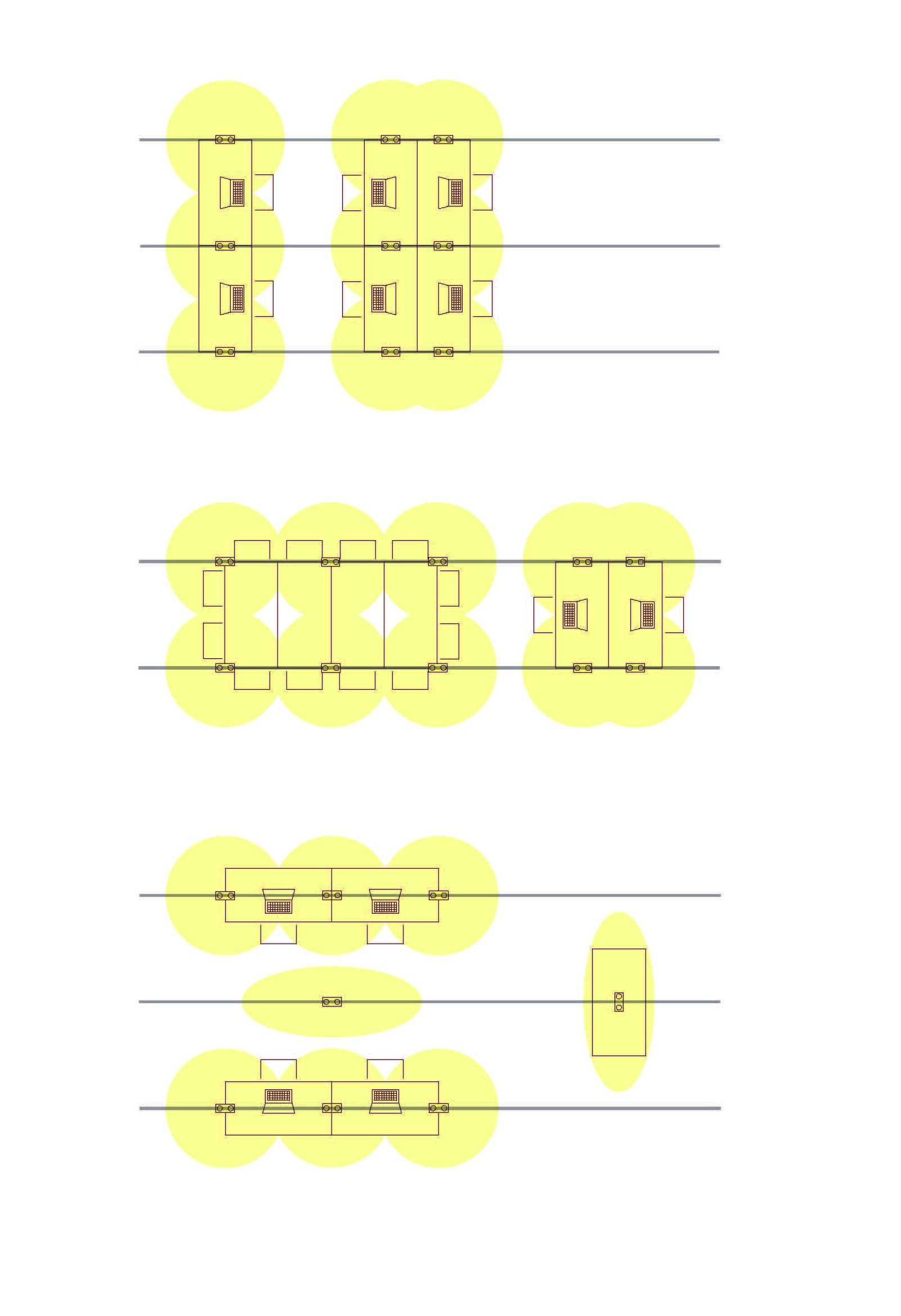 Skizze der Bürobeleuchtung mit ERCO Downlights an Stromschienen für flexible Lichtanpassung.