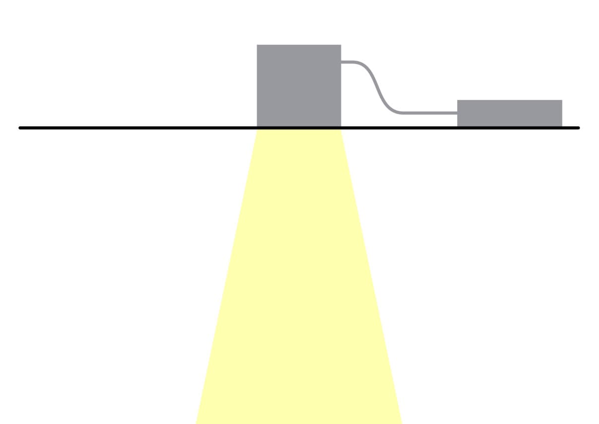 ERCO Lichtplanung: Darstellung einer Deckenleuchte mit Lichtkegel zur Projektunterstützung.