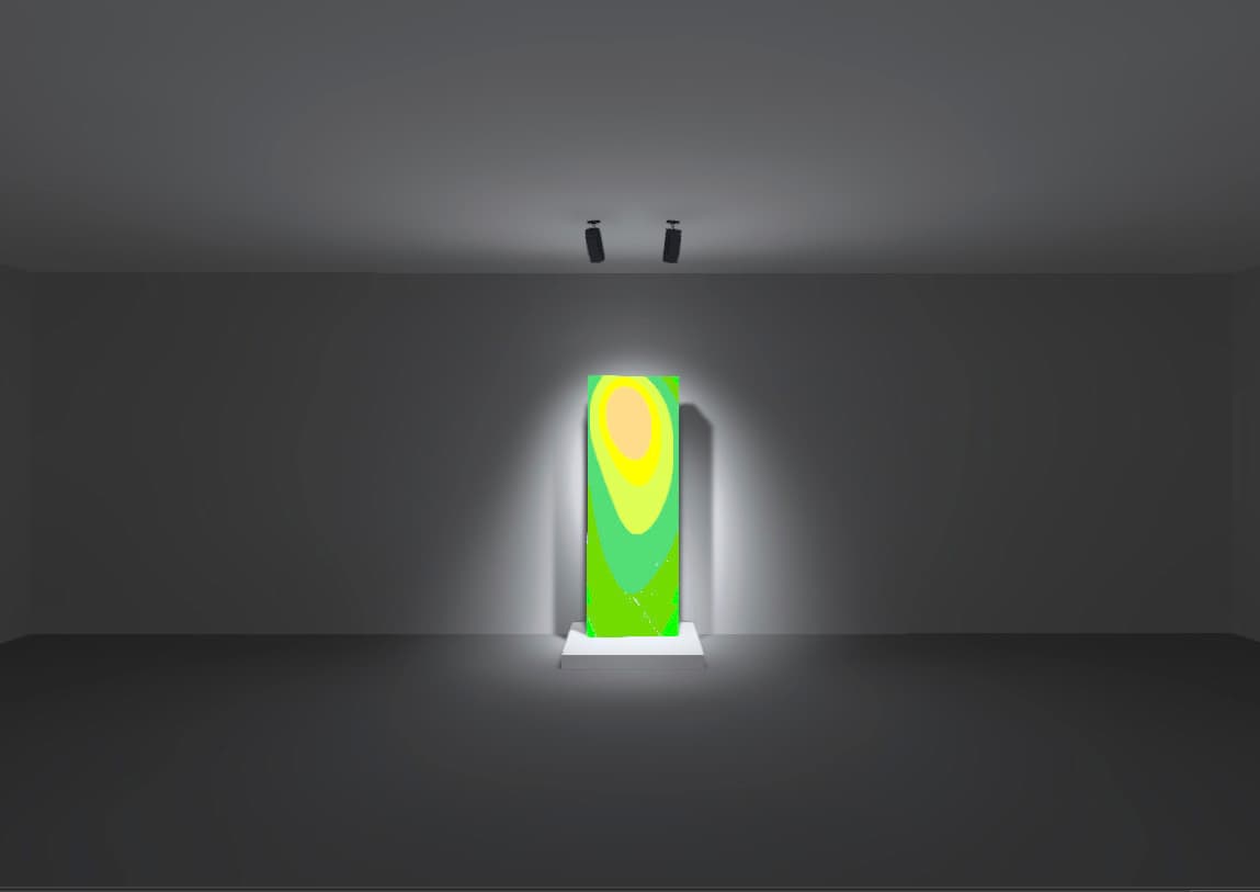 ERCO Linsenleuchte beleuchtet farbige Wand für effiziente Lichtverteilung.