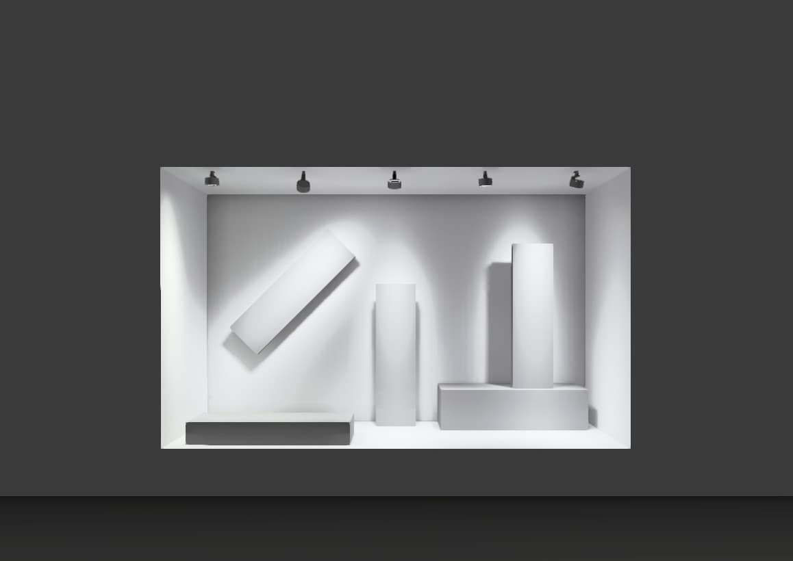 ERCO Lichttechnik: Akzentbeleuchtung im Schaufenster mit LED-Strahlern und Linsen für präzise Lichtverteilung.
