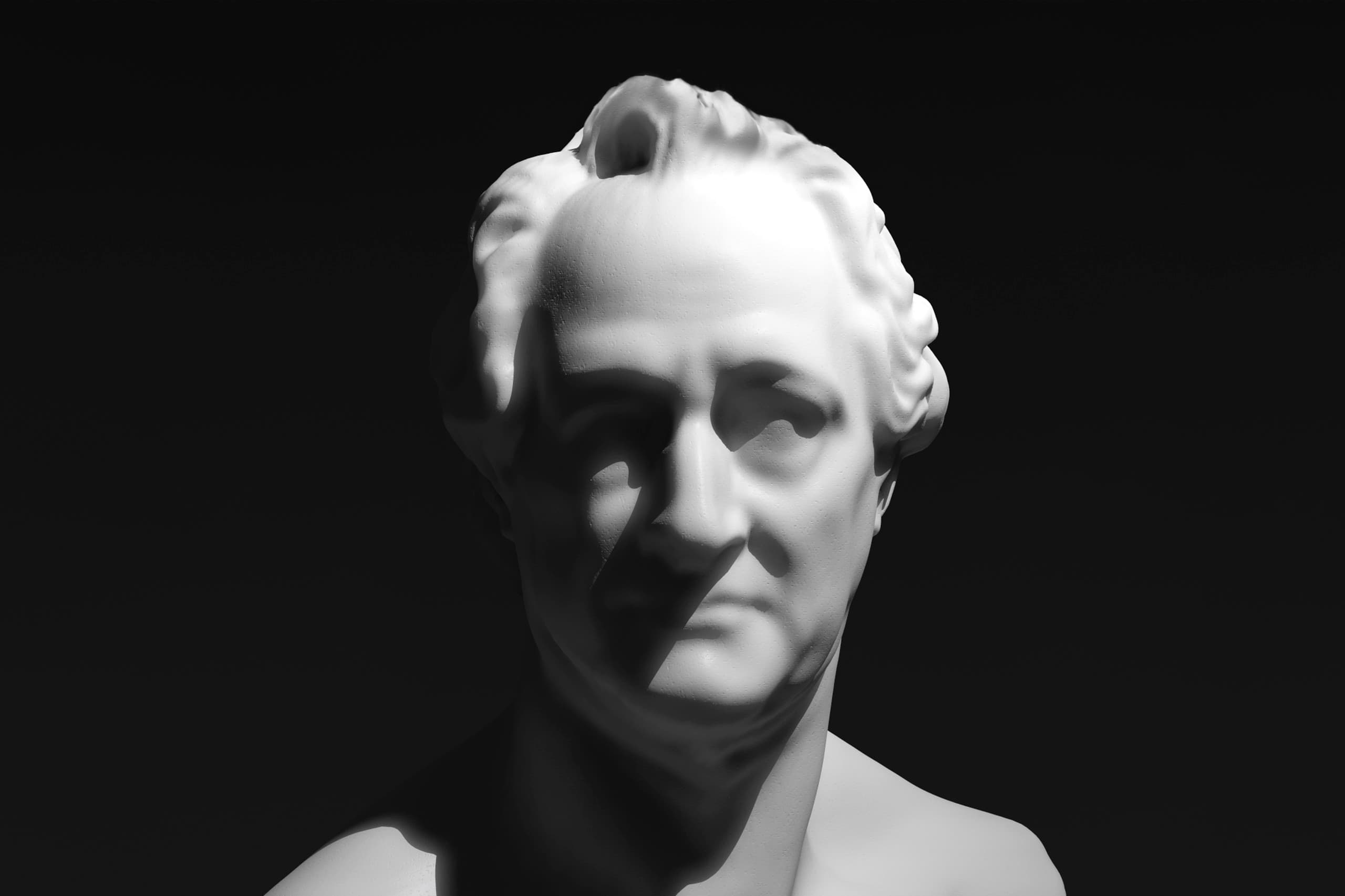 Goethe-Büste mit Akzentbeleuchtung zur Modellierung von Formen und Oberflächenstrukturen.