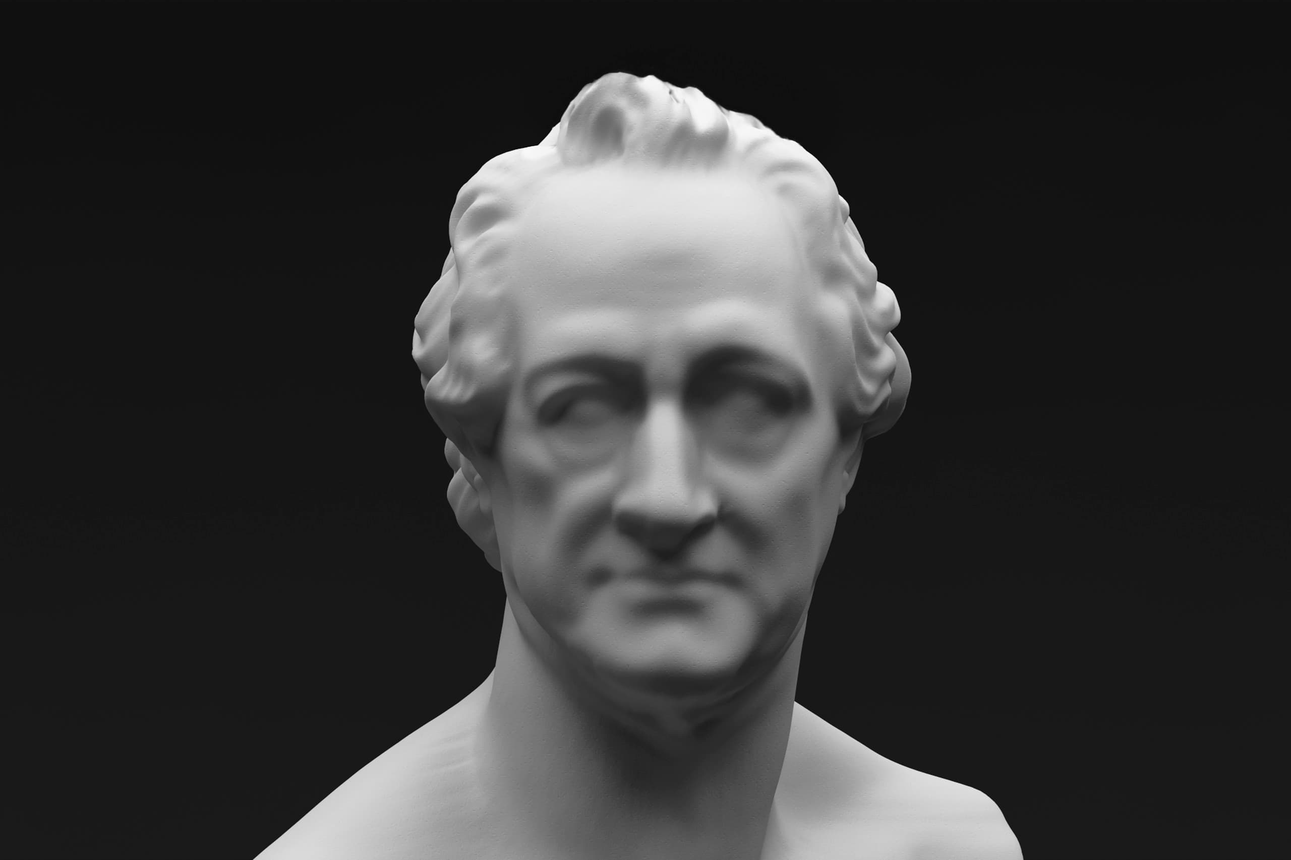 Goethe-Büste im Museumsraum, modelliert durch gerichtetes Licht für Akzentbeleuchtung.