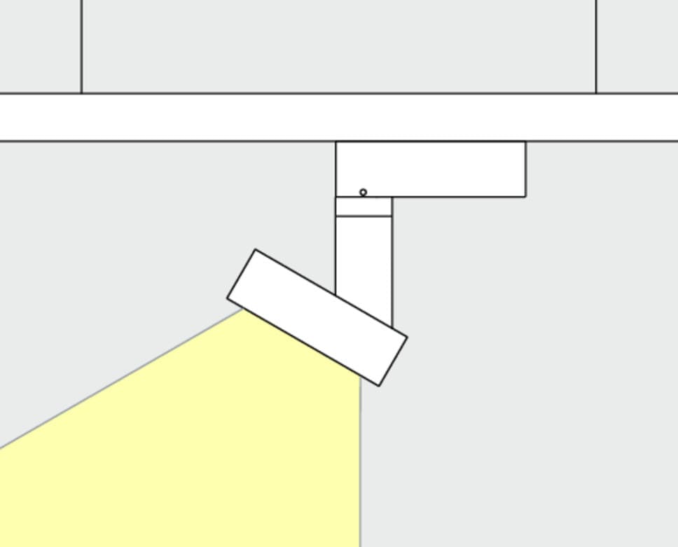 Skizze eines ERCO Strahlers zur Akzentbeleuchtung im Deckenbereich.