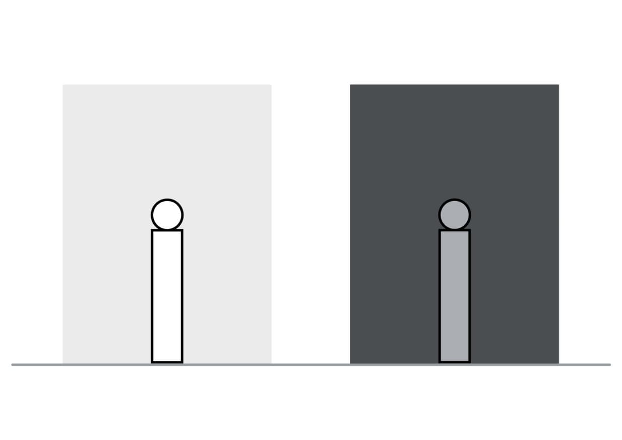Schematische Darstellung der Beleuchtung einer Skulptur mit ERCO Strahlern.