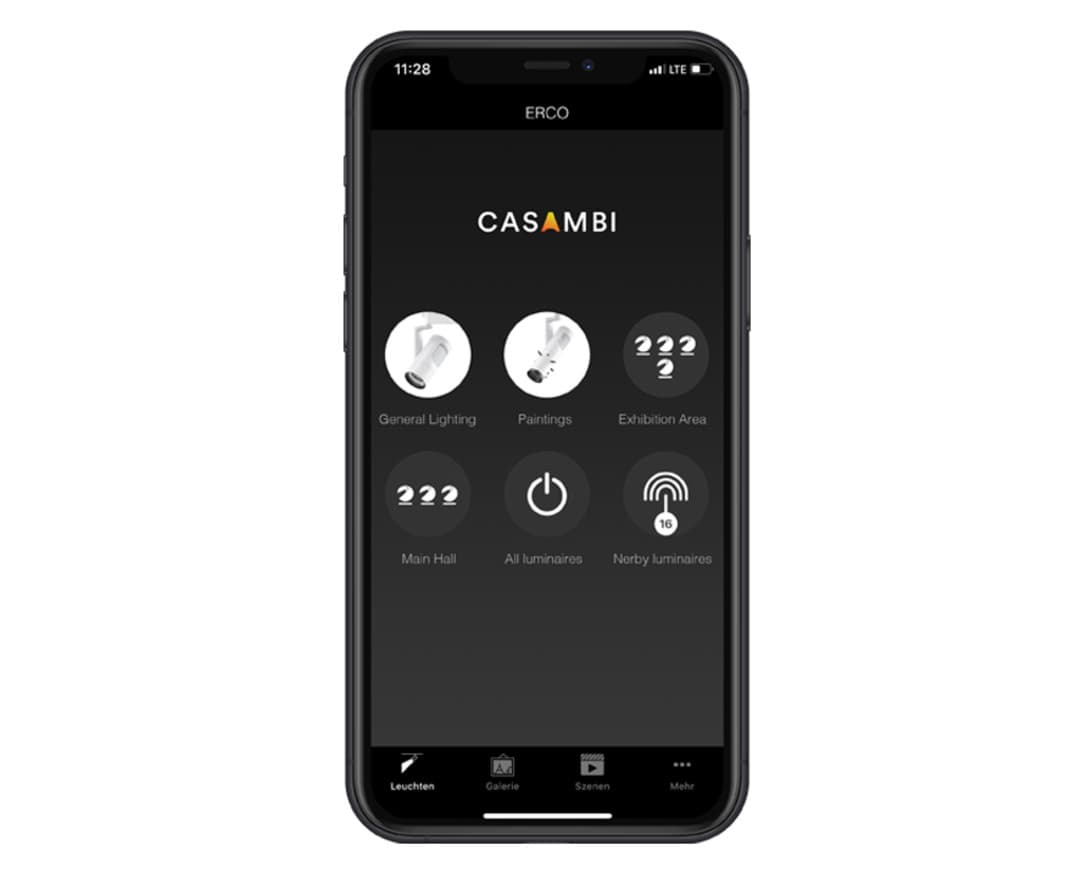 ERCO Casambi App zur drahtlosen Steuerung von Bürobeleuchtung.