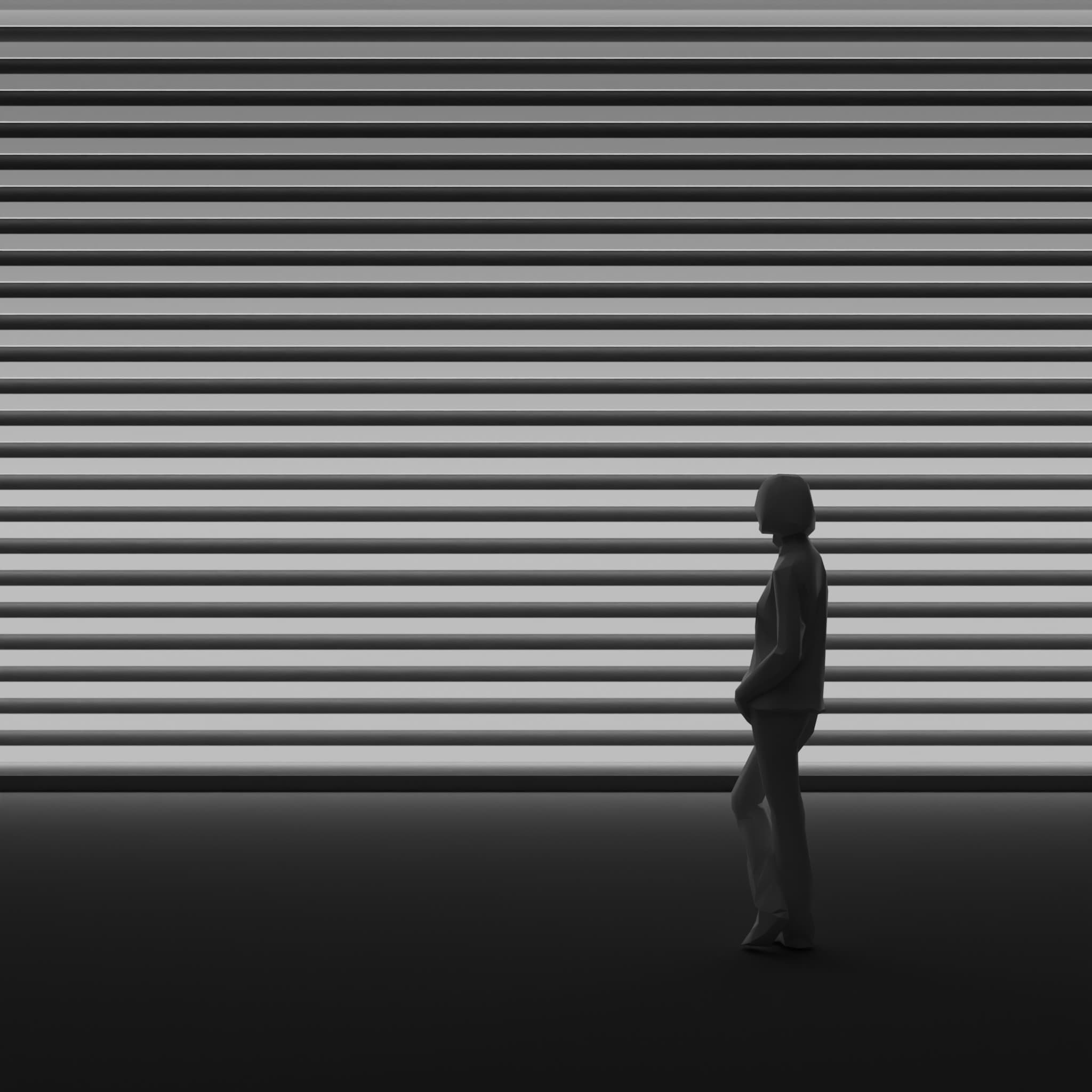Streiflicht an der Wand mit Person im Vordergrund