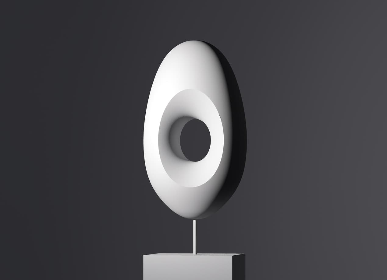 Skulptur mit Loch, modelliert durch gerichtetes Licht für Akzentbeleuchtung.