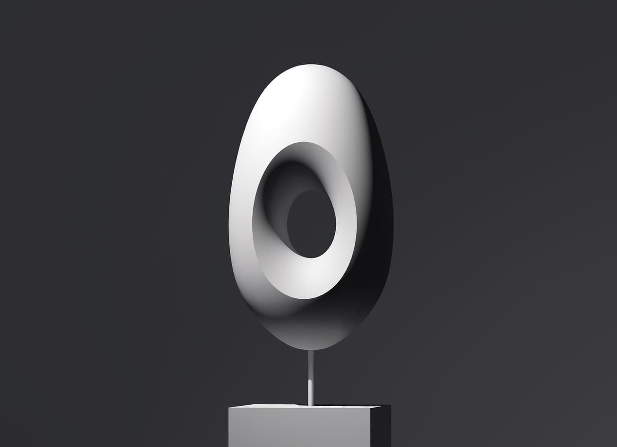 Abstrakte Skulptur mit Akzentbeleuchtung für Modellierung und Hervorhebung von Formen.