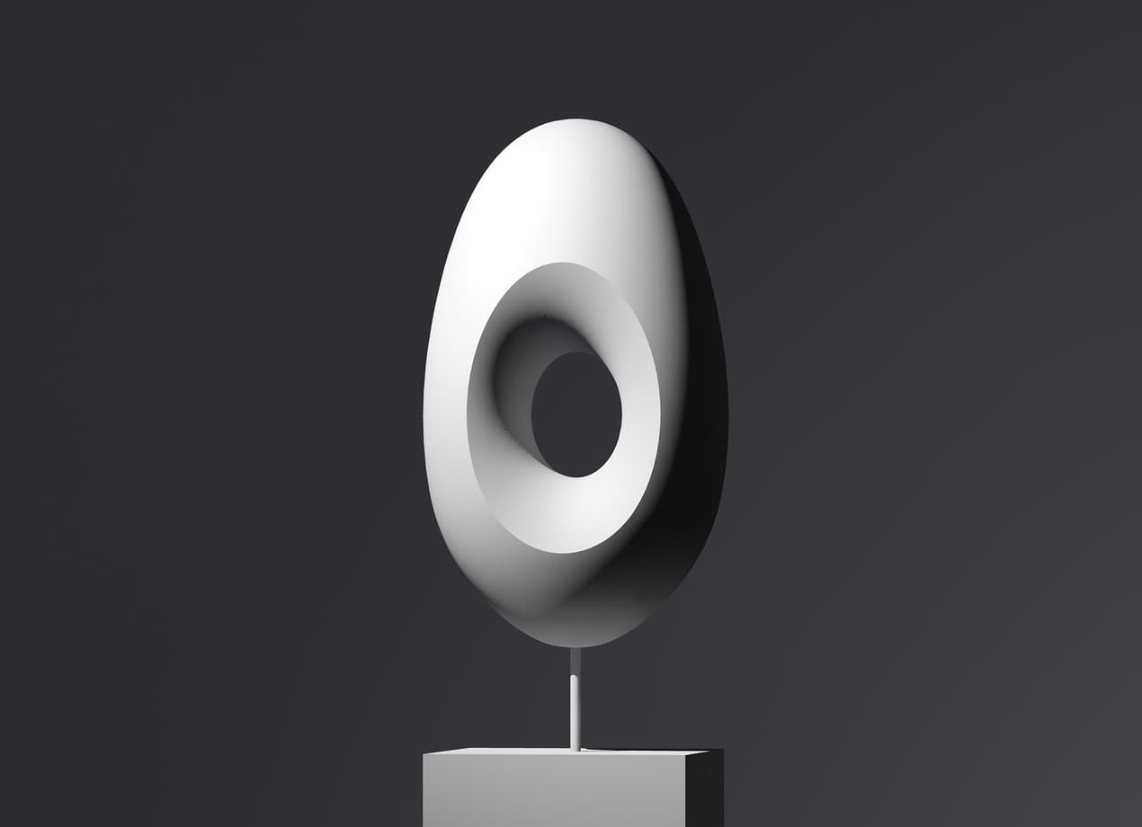 Skulptur mit Loch, modelliert durch gerichtetes Licht für Akzentbeleuchtung.