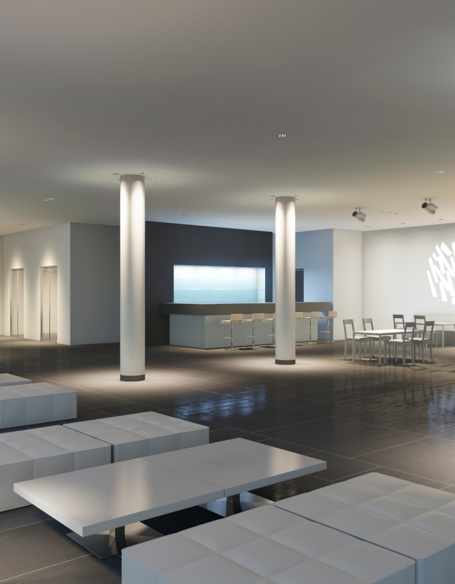 Helle Hotellobby mit ERCO Beleuchtung, die Ambiente und Orientierung schafft.