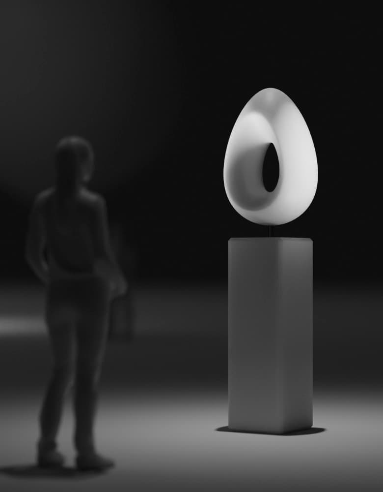 Beleuchtete Skulptur in einem Museum, betont durch ERCO Lichttechnik für Kunstausstellungen.