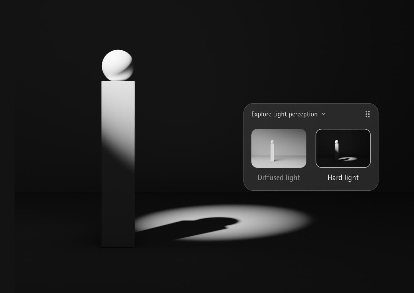 the mockup room with options to see diffused and hard light
