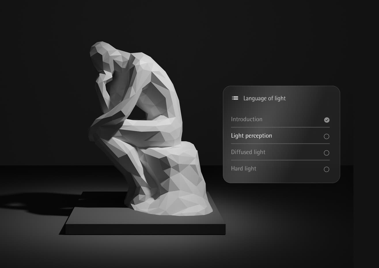 image of a polygon statue being lit with options for lessons