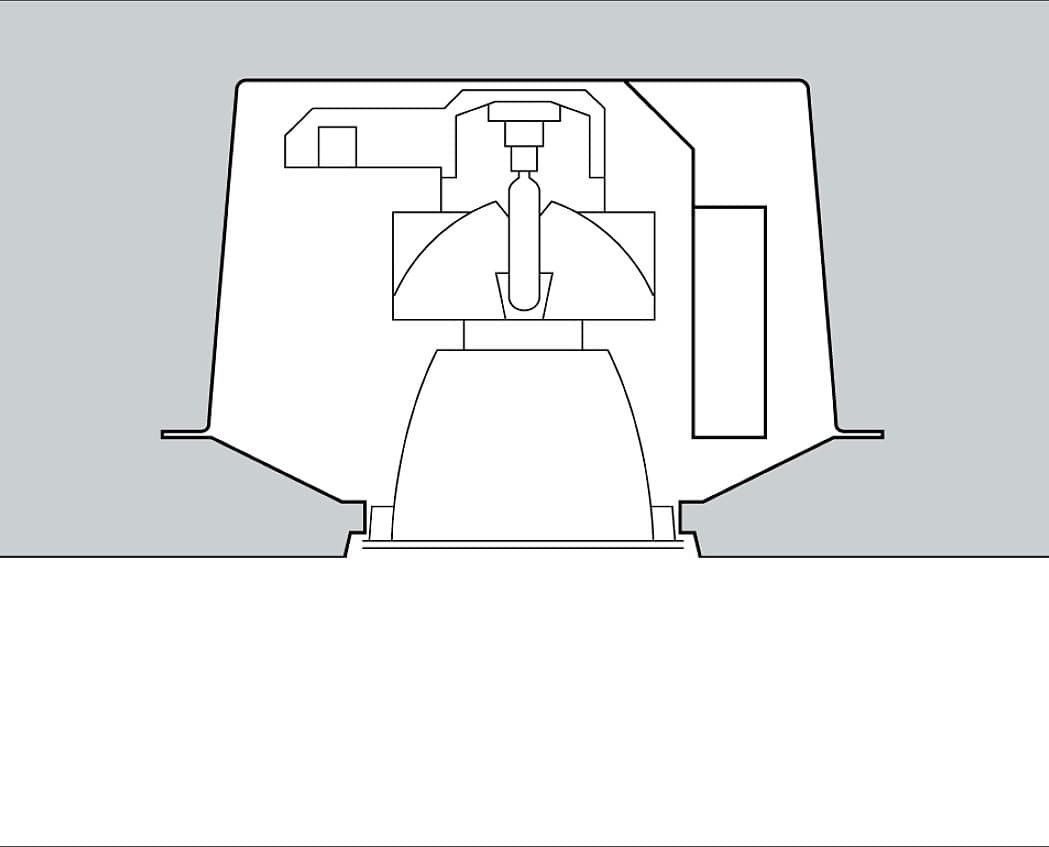 Schnittzeichnung eines ERCO Downlights, verwendet im Bundeskanzleramt für präzise Beleuchtung.