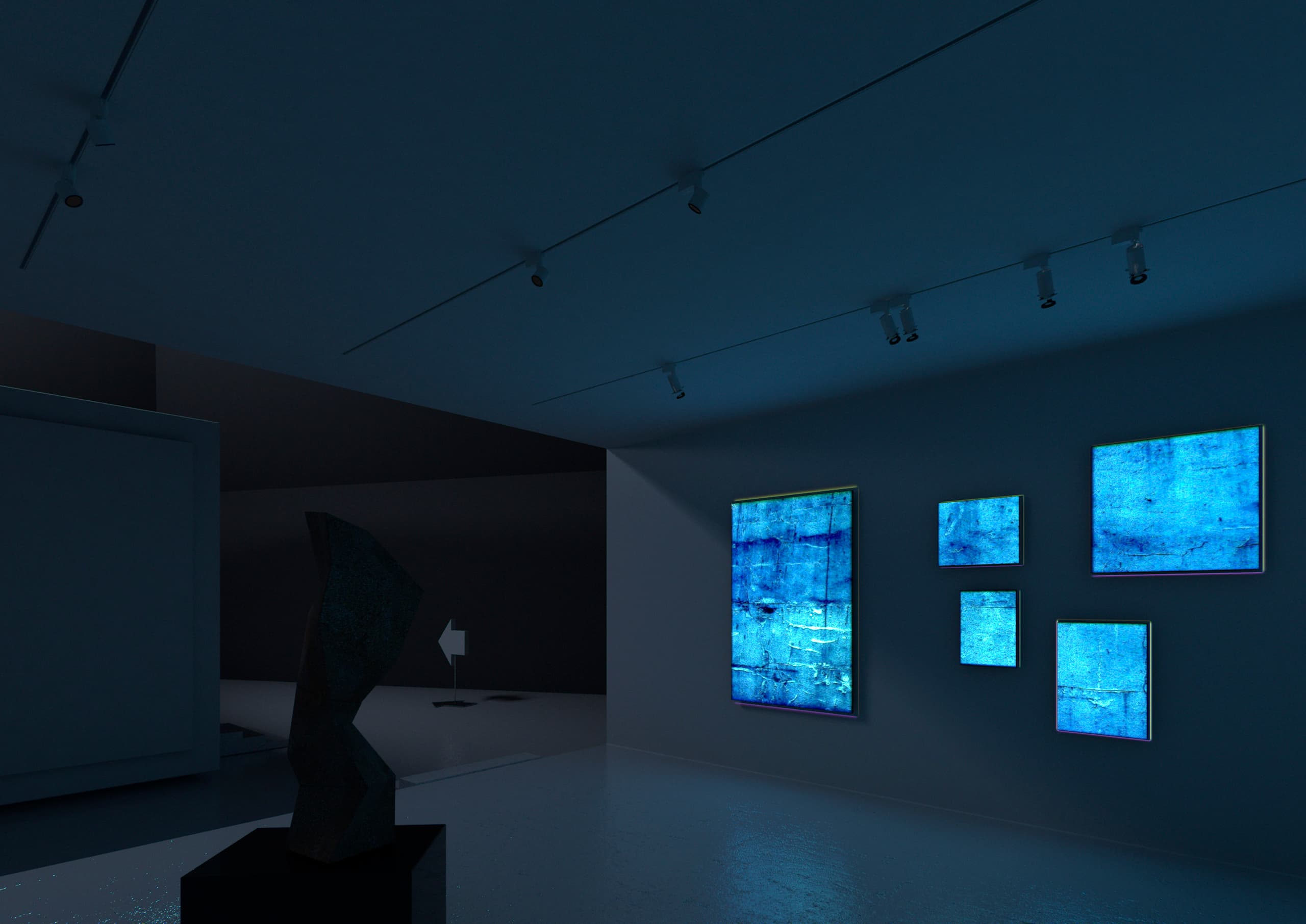Kunstgalerie mit ERCO Lichttechnik zur Akzentuierung von Skulpturen und Gemälden.