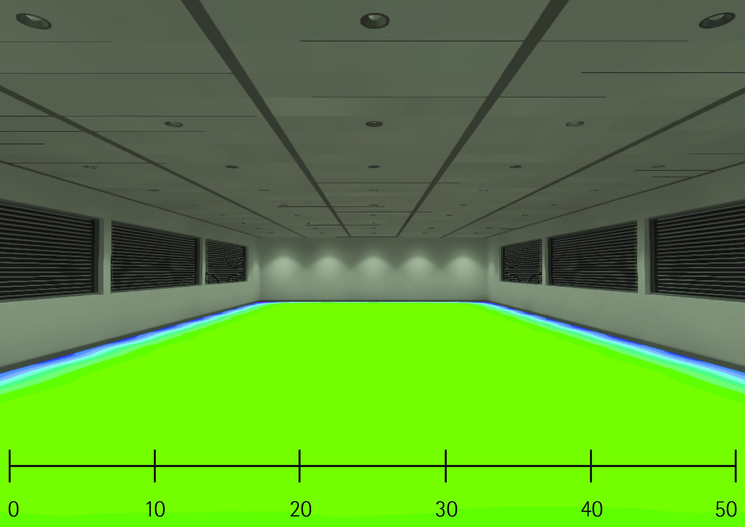 Falschfarbenbild der Beleuchtungsstärke mit ERCO LEDs zur Visualisierung der Lichtverteilung.