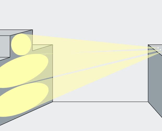 Visualisierung der Fassadenbeleuchtung mit ERCO Lichtprojektoren über große Distanz.