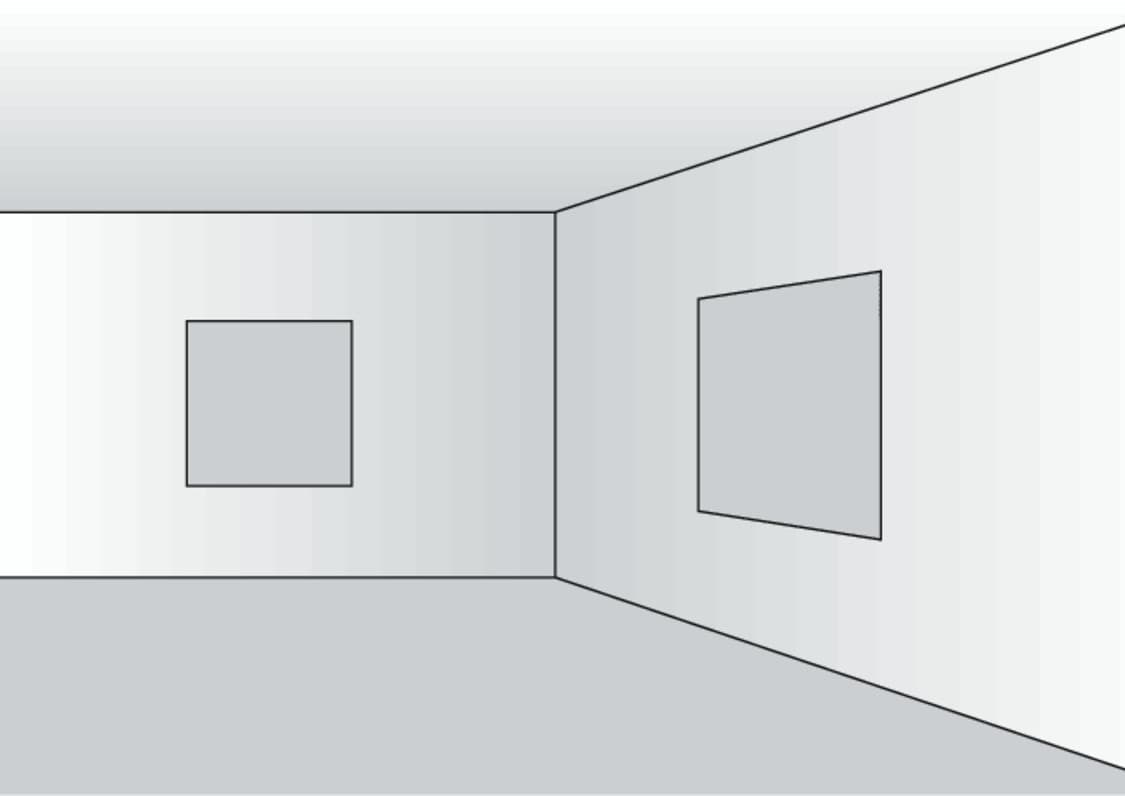 Illustration eines Raumes mit Lichteffekten zur visuellen Wahrnehmung.