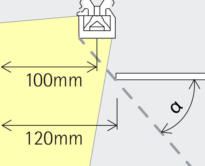 Technische Zeichnung eines ERCO Wallwashers mit Abmessungen und Lichtverteilung.