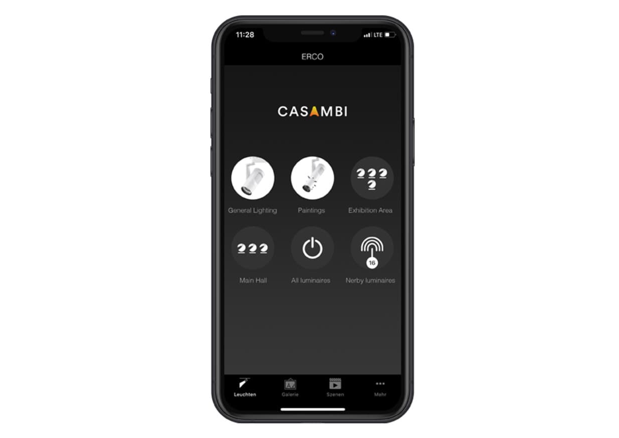 ERCO Casambi App zur drahtlosen Steuerung von Bürobeleuchtung.