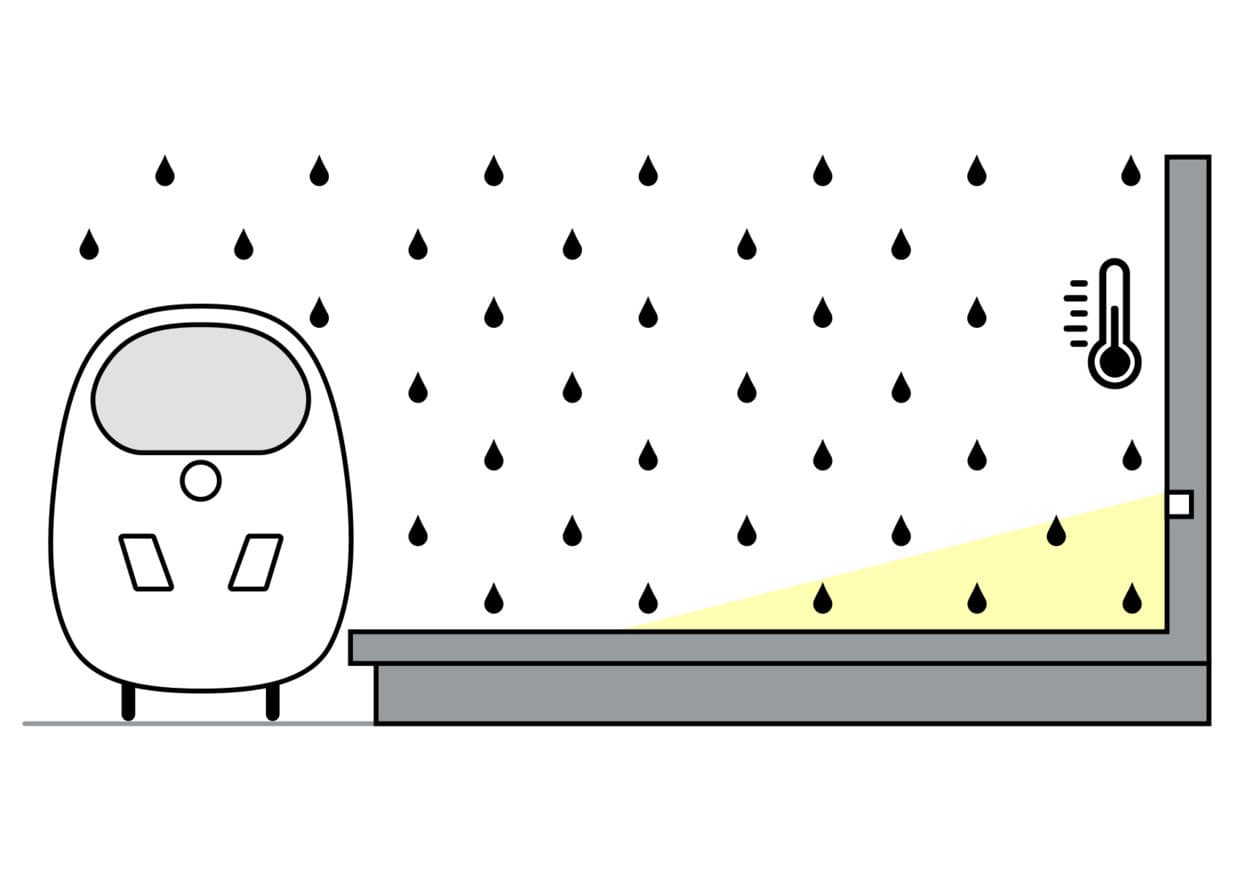 Illustration einer Bahnsteigbeleuchtung mit ERCO LED-Leuchten für hohe Sicherheit.