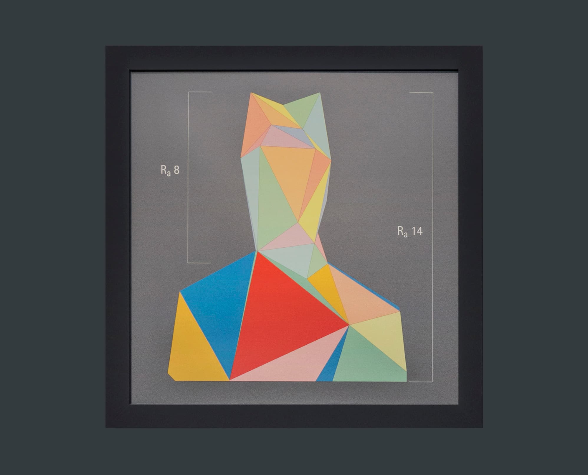 Gerahmtes, abstraktes Kunstwerk, ideal für die Akzentuierung in Galerien mit ERCO Strahlern.