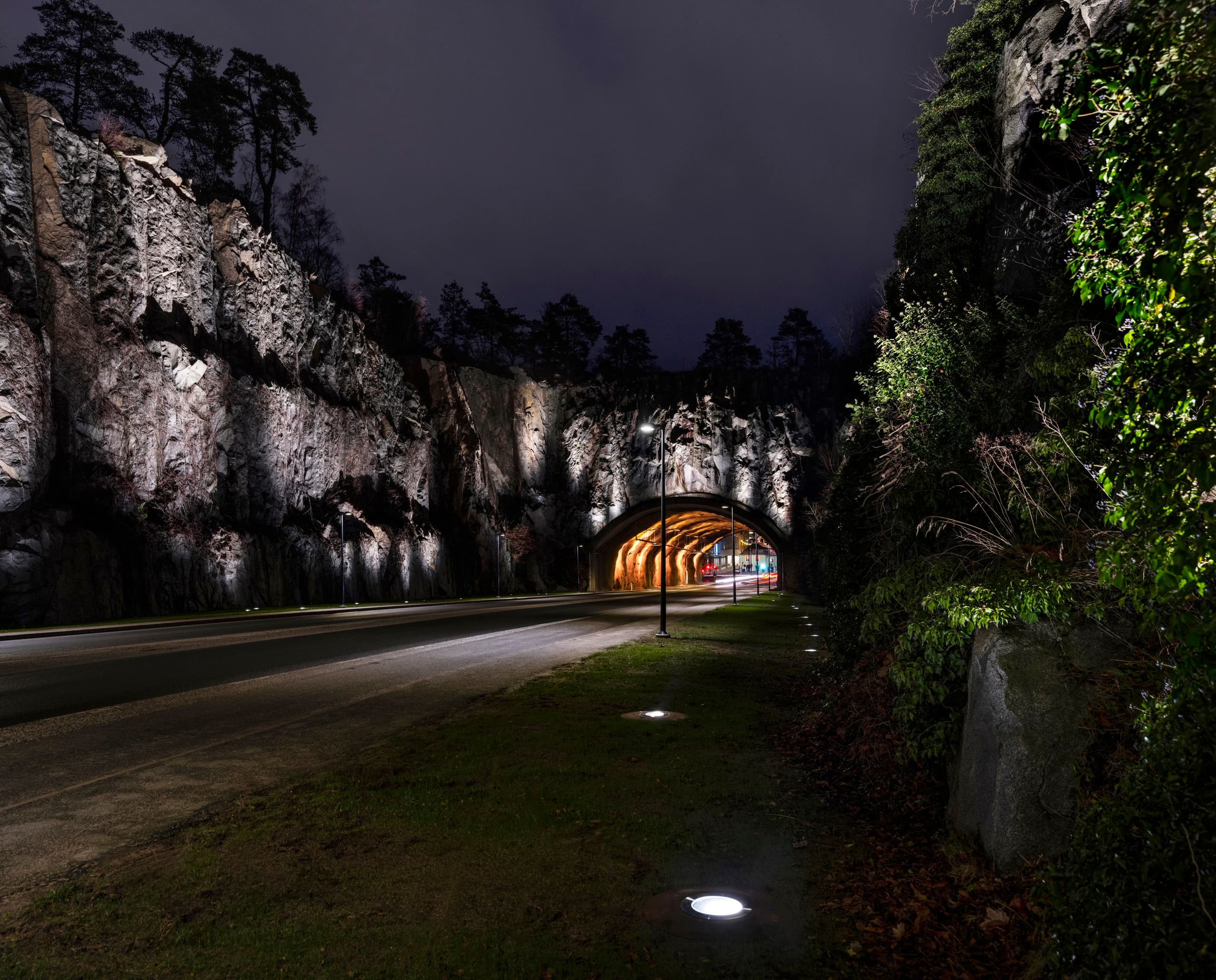 ERCO Außenbeleuchtung am Stadttor und Hinsetunnel in Karlshamn, Schweden.
