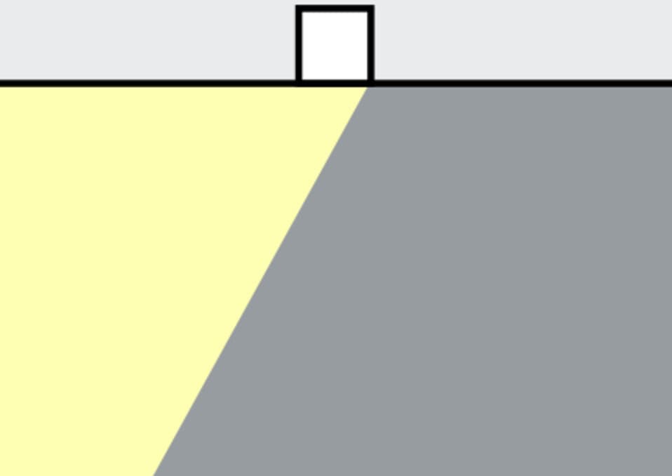 Grafische Darstellung einer Deckenleuchte, die Licht auf eine Arbeitsfläche wirft.