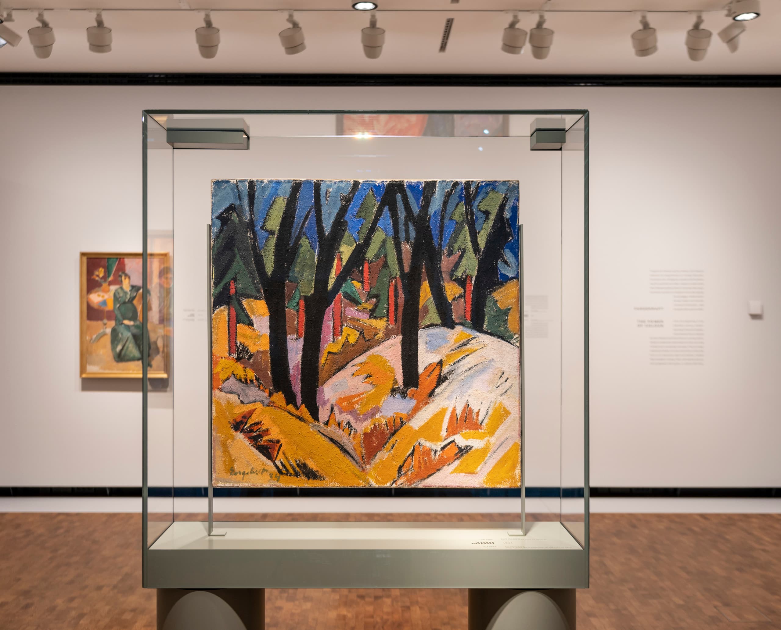 Gemälde in Vitrine, beleuchtet mit ERCO Strahlern im Munch Museum Oslo. Vielseitige Beleuchtung für Kunstausstellungen.