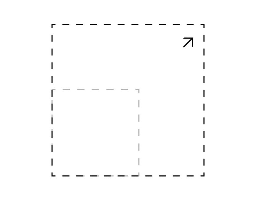 Symbol für die Vergrößerung des Beleuchtungsbereichs eines ERCO Konturstrahlers.