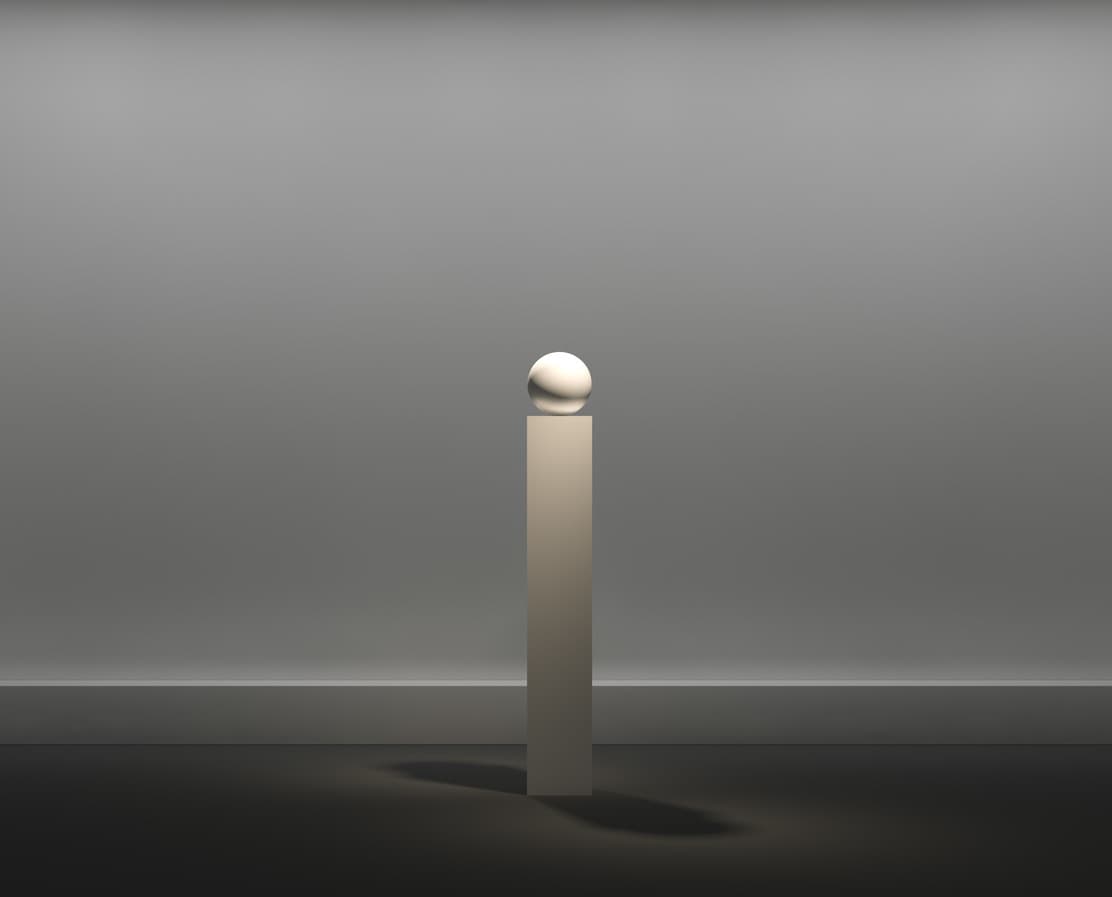 ERCO Lichtdesign: Eine Kugel auf einem Sockel, beleuchtet in einem minimalistischen Raum.