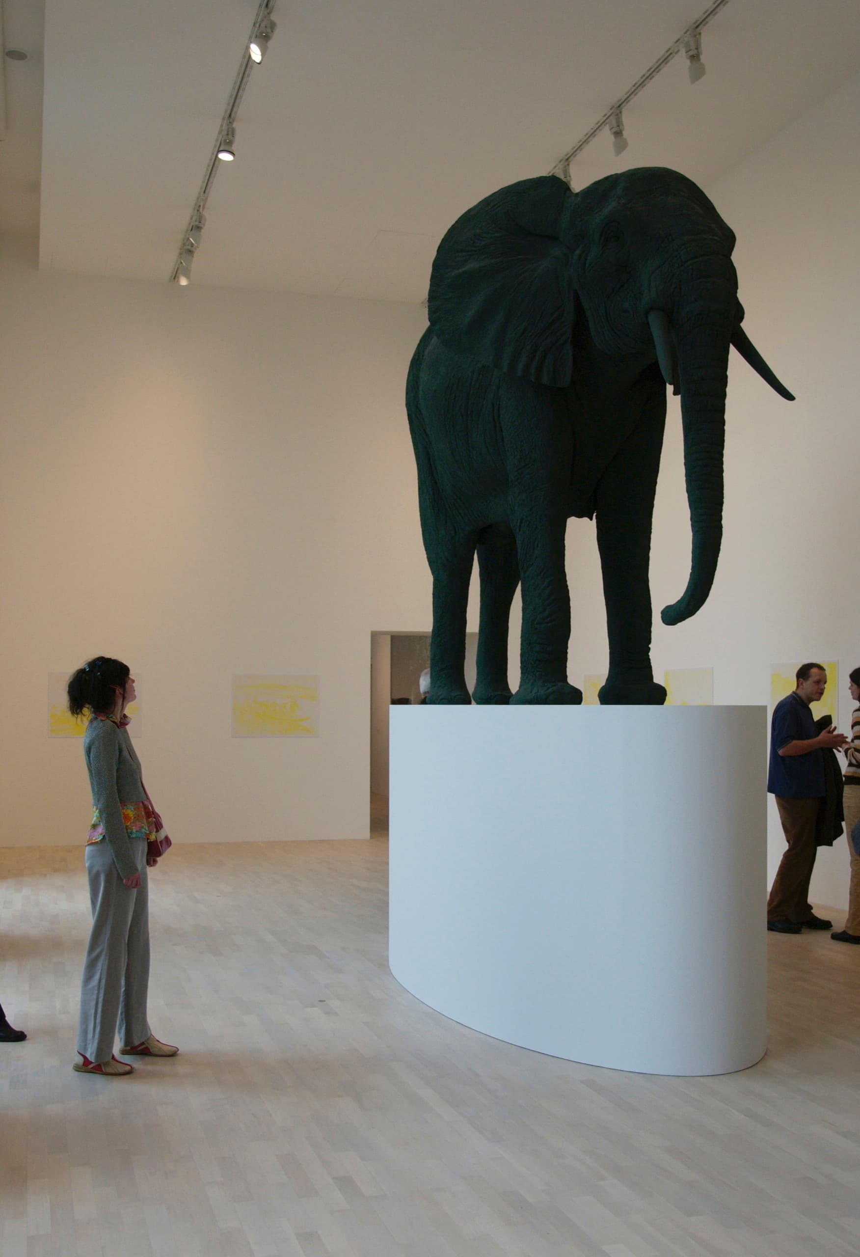Grüner Elefant Skulptur im K21 Kunstsammlung, beleuchtet mit ERCO Strahlern.