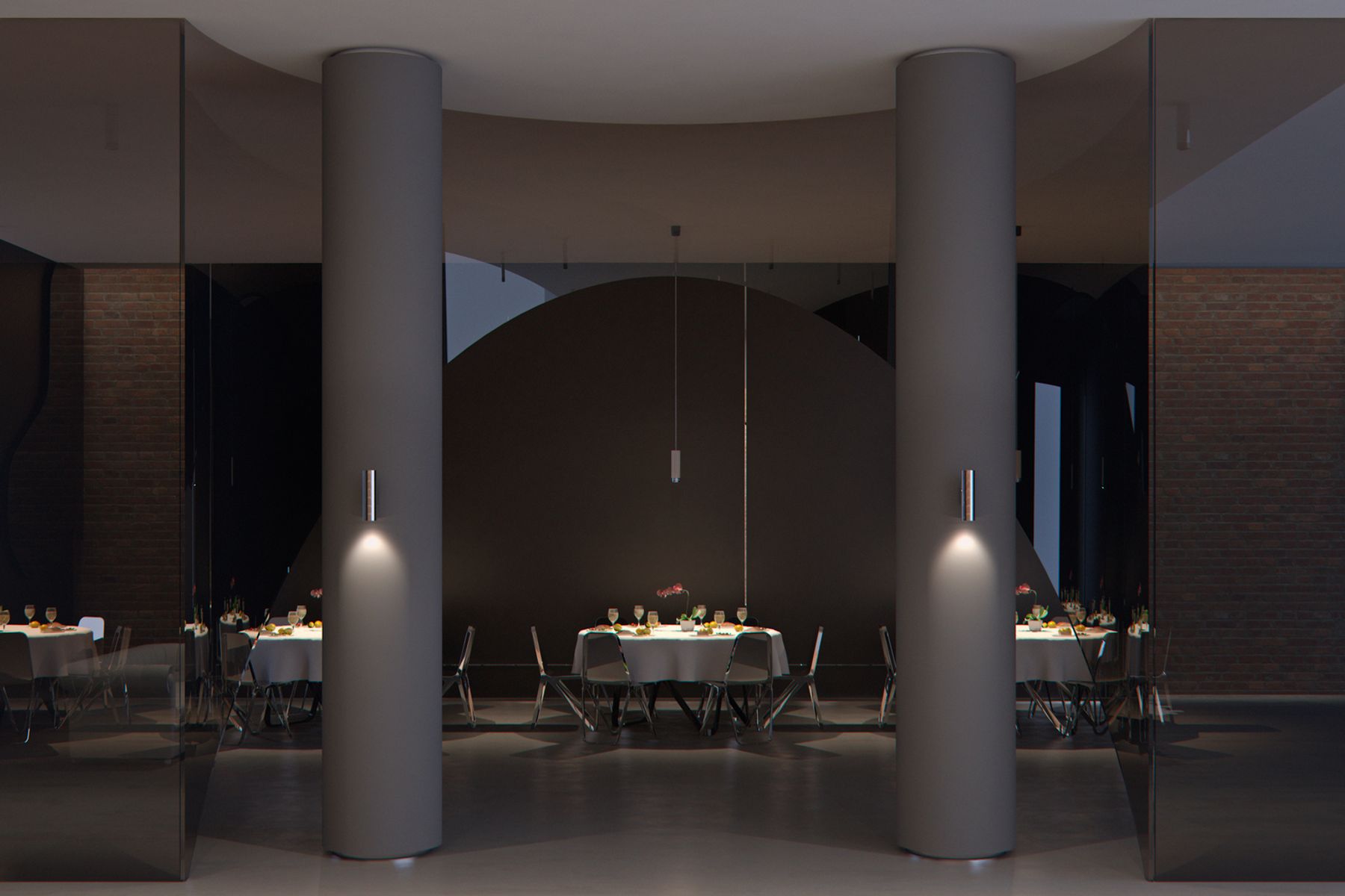 Starpoint Wandleuchten überzeugen durch ihr hochwertiges Design und atmosphärisches Licht, das einen visuellen Rhythmus schafft und vertikale Architekturelemente betont.