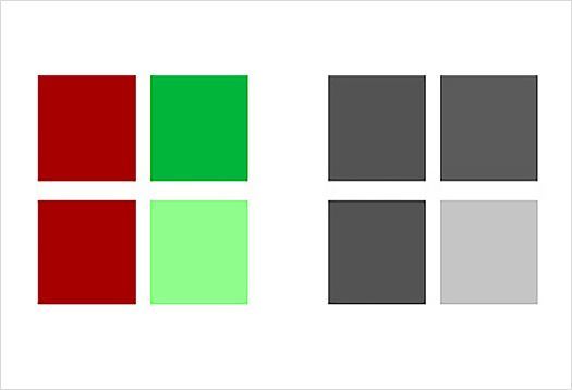 Representación del contraste claro-oscuro: comparación de cuadrados de distinta intensidad