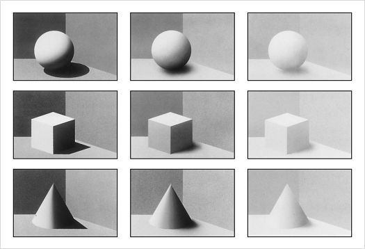 Iluminación dirigida y efecto de modelado en diferentes cuerpos geométricos.