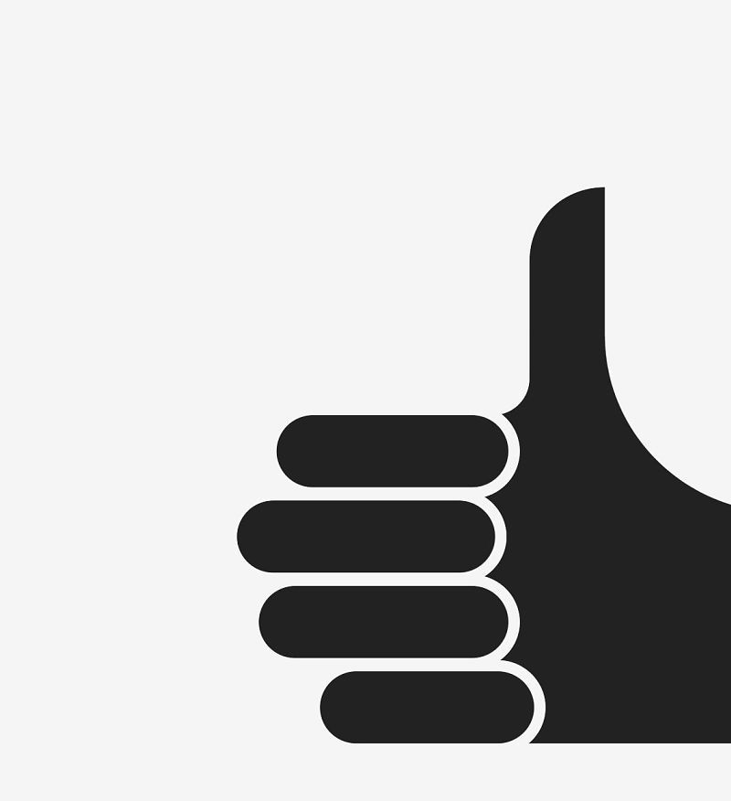 Icono de pulgar hacia arriba, que simboliza la aprobación y la retroalimentación positiva para la iluminación exterior Iku de ERCO.