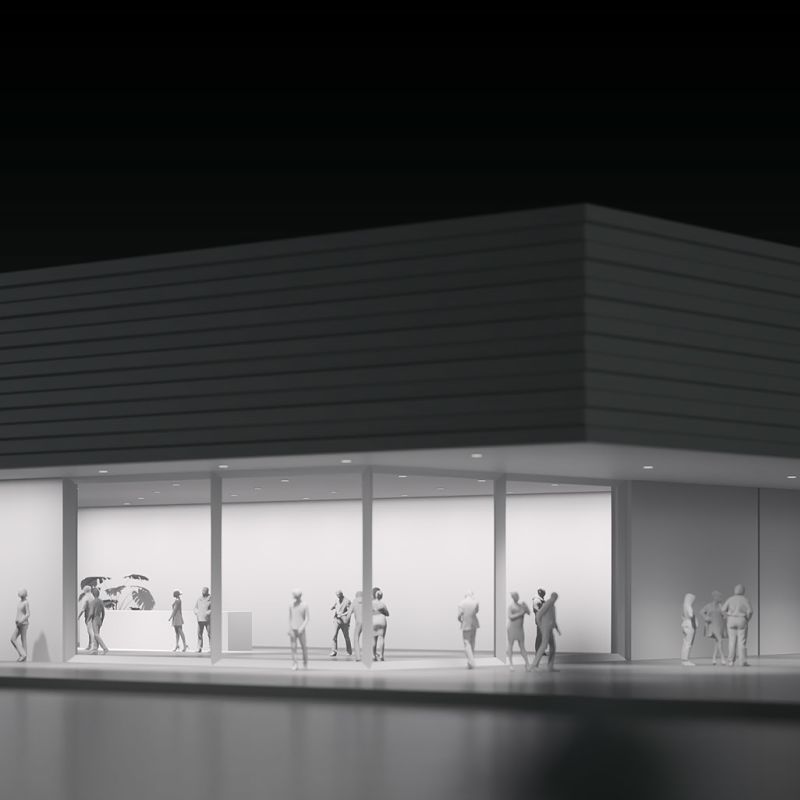 Iku recessed luminaires providing ceiling-integrated lighting for outdoor architectural applications.