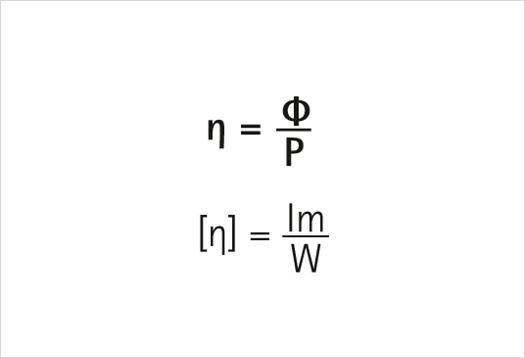 Formula for calculating luminous efficacy in lm/W