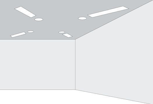 Shape perception: round and angular shapes on the ceiling are perceived as a cross according to the law of the continuous line.
