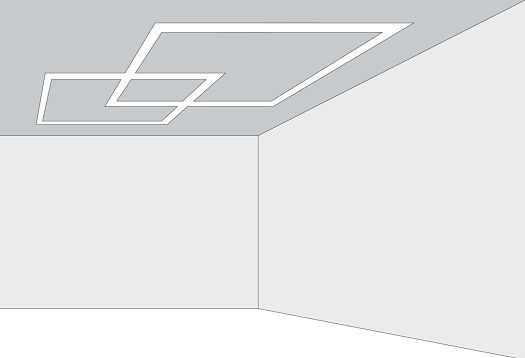 Zwei Vierecken an der Decke überlagen sich und visualisieren das Gesetz der guten Form im Rahmen der Gestaltwahrnehmung