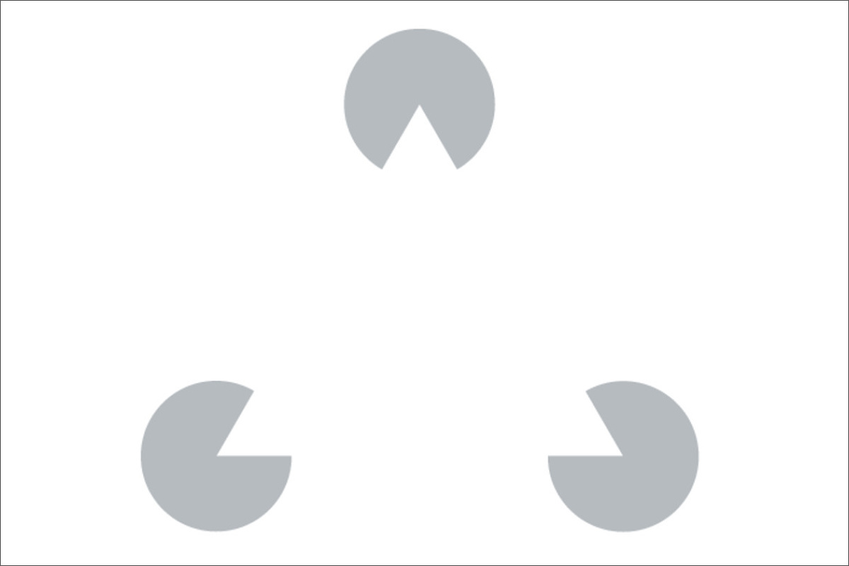 Depiction with missing contours but visible details is perceived via shape perception to be a triangle.